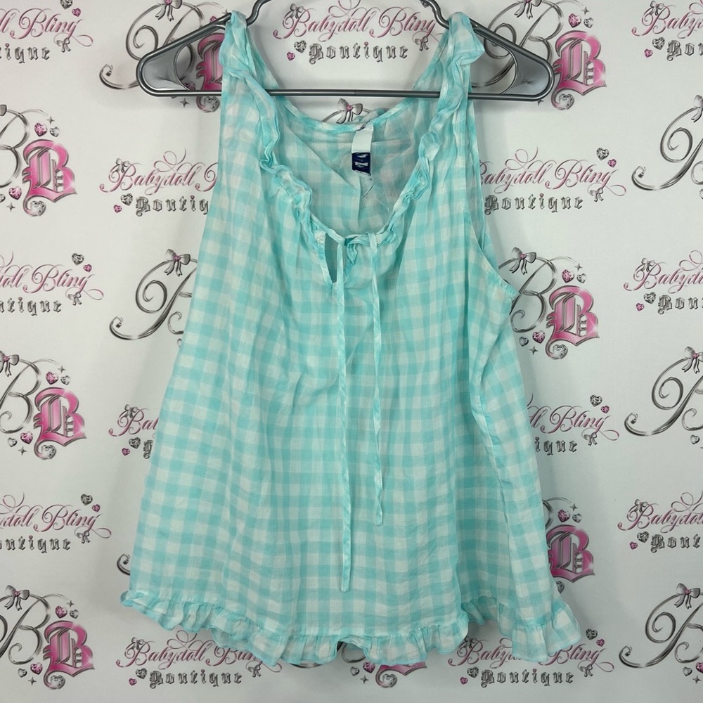 Old Navy tank top gingham milkmaid tie up Light Blue Gingham Tank Top